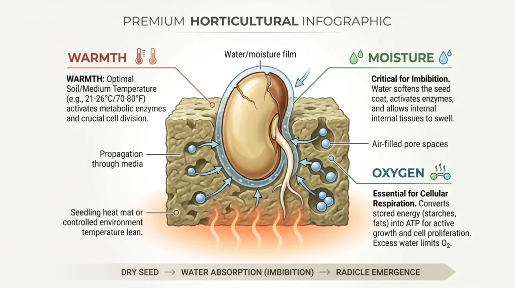 Seed Starting for Hydroponics: Germination Media, Domes, and Seedling Care 1 Hydroponic seed germination showing warmth moisture and oxygen around the emerging root