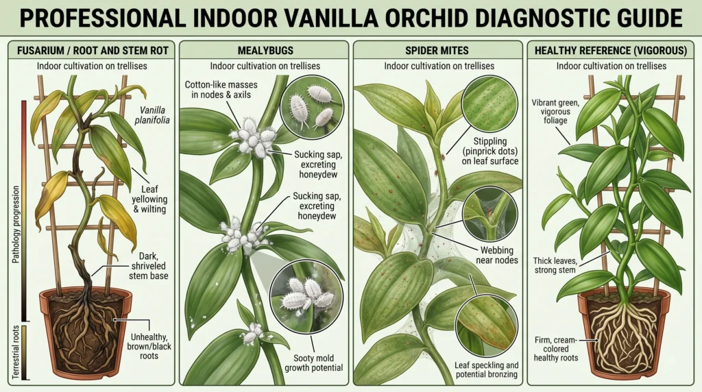 Hydroponic Vanilla Orchids: Vertical Trellising & Hand Pollination 12 Common vanilla orchid diseases and pests including Fusarium and mealybugs