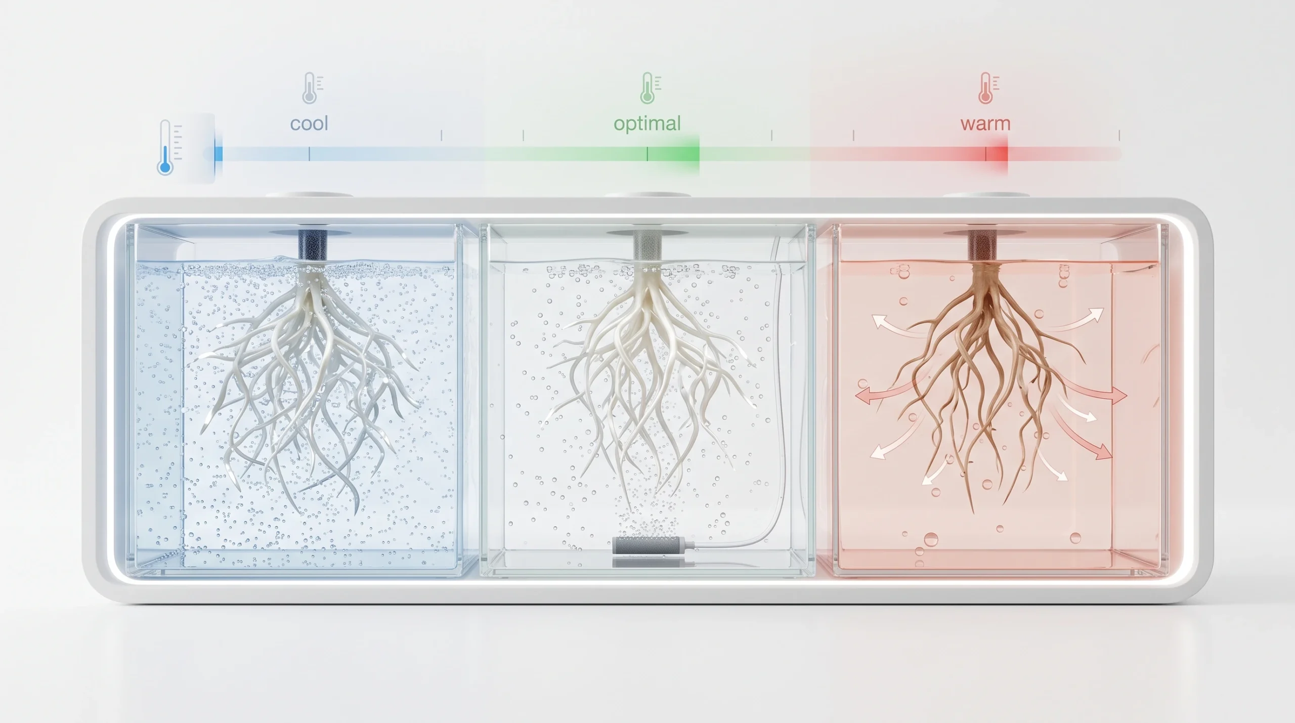 10 Biggest Hydroponic Mistakes Beginners Make (And How to Avoid Them) 4 Scientific visualization showing how warmer hydroponic water holds less dissolved oxygen around plant roots
