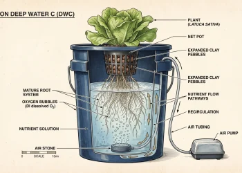 DIY hydroponic systems | Cross-section diagram of plant roots suspended in aerated nutrient solution