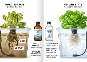 Comparison of hypochlorous acid and hydrogen peroxide treatments for hydroponic root rot caused by Pythium.