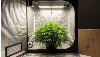 A single, healthy cannabis plant thriving in a 2x2 hydroponic grow tent, demonstrating the success possible with the best hydroponic kits for beginners.