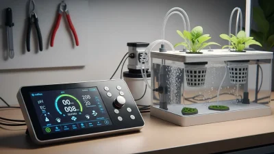 A budget hydroponic controller setup, showing the display and connected probes for a hydroponic system.