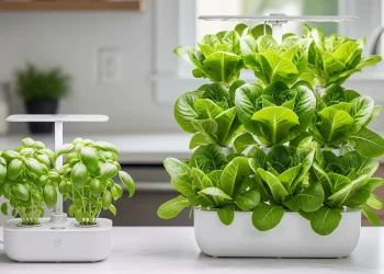 A visual comparison of the Click & Grow Smart Garden 3 and Smart Garden 9, highlighting the size and capacity differences for growing plants.