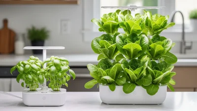 A visual comparison of the Click & Grow Smart Garden 3 and Smart Garden 9, highlighting the size and capacity differences for growing plants.