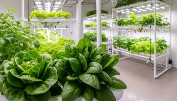 A beautiful head of crisp, green hydroponic lettuce ready for harvest.