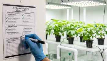 A grower using a weekly maintenance checklist for their hydroponic system.
