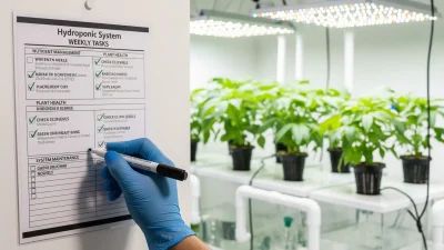 A grower using a weekly maintenance checklist for their hydroponic system.