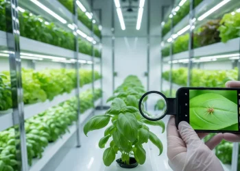 Root aphid infestation on hydroponic cannabis roots | Blue-green aphids clustered with honeydew