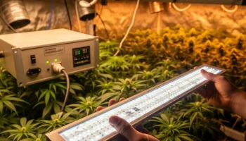 A person holding a new LED grow light, symbolizing a smart hydroponic system upgrade.