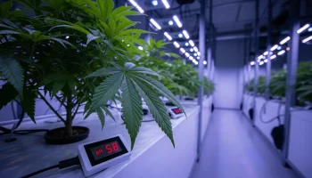 Cinematic view of a vibrant cannabis plant in a DWC system showing the optimal EC and pH for cannabis veg vs bloom.