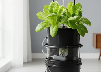 A quiet indoor hydroponics setup in a modern apartment.
